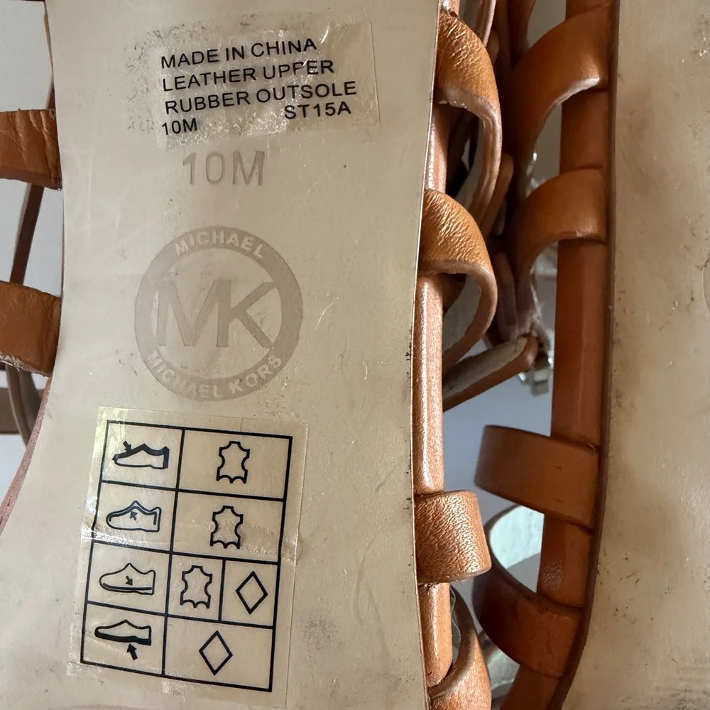 Michael Kors Brown Leather Strappy Stiletto Heels Sandals Size 10 Buckle Zip